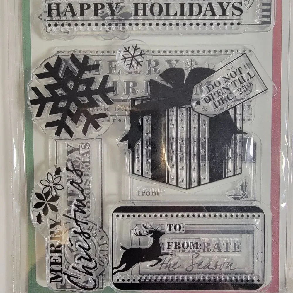 Inkadinkado Christmas TAGS & WISHES Clear Cling Stamp Set of 17 #99499 NEW